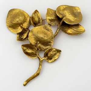 Vintage Leaf Brooch Satin Gold Plated Pewter Mid Century TMC The Museum Company
